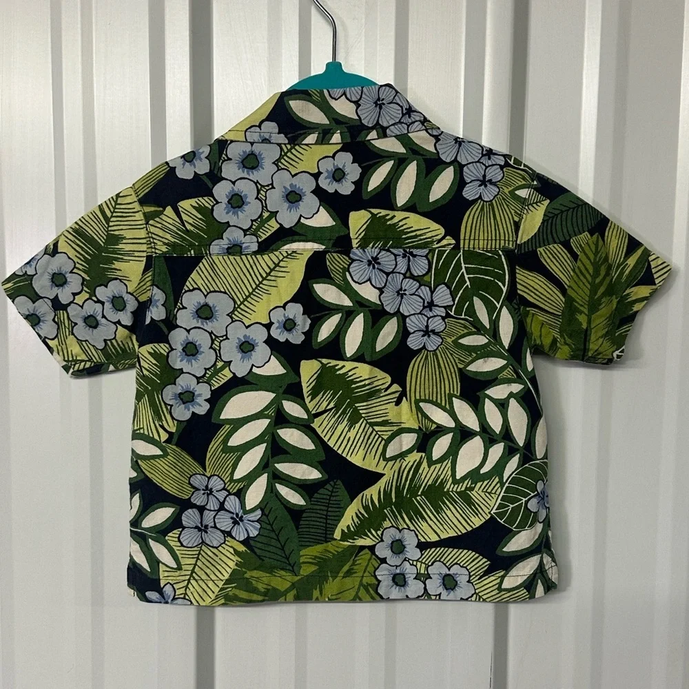 Infant Boys Vintage Gymboree Hawaiian Shirt Retro Tropical Palm Aloha Button Up